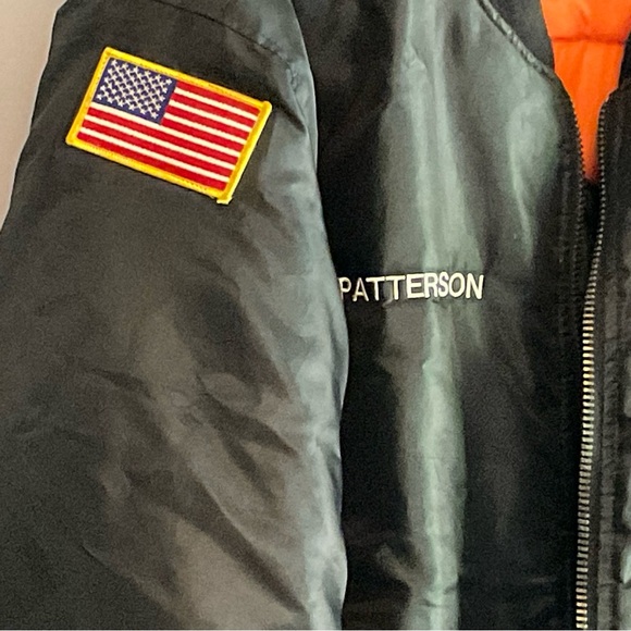 Black Varsity Bomber Security Jacket Men’s XXL with American Flag, Eagle Patches - Picture 7 of 16